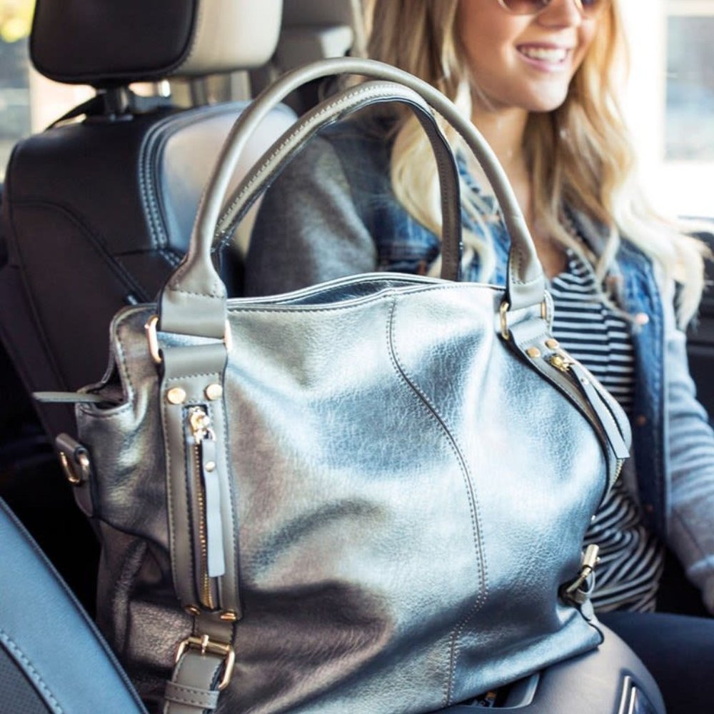 GRAY SOFT FAUX LEATHER HANDBAG - Picture 2 of 2